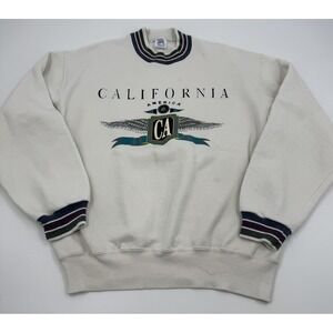 Jerzees Super Sweats California America CA Graphic Sweatshirt Cream M